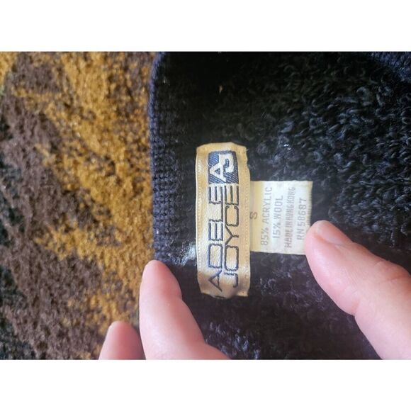 Vintage 80s Cardigan Sweater Women's Small Black Boucle Balloon Sleeve - Picture 3 of 4